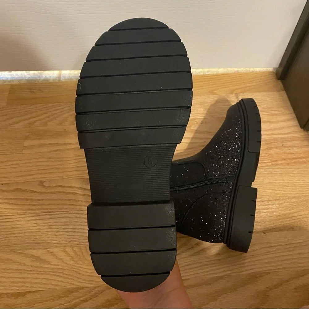 Art Class Glitter Boots Sz 3 Kids NEW Black Ankle Slip On Sparkle